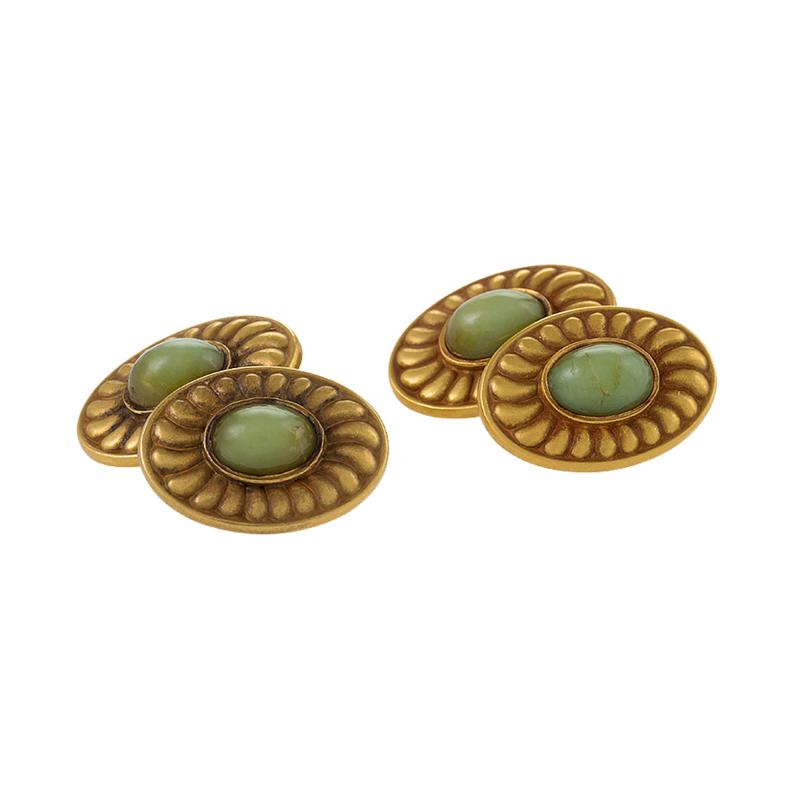 Pickslay Co Pickslay Co Arts Crafts Chrysoberyl and Gold Cuff Links