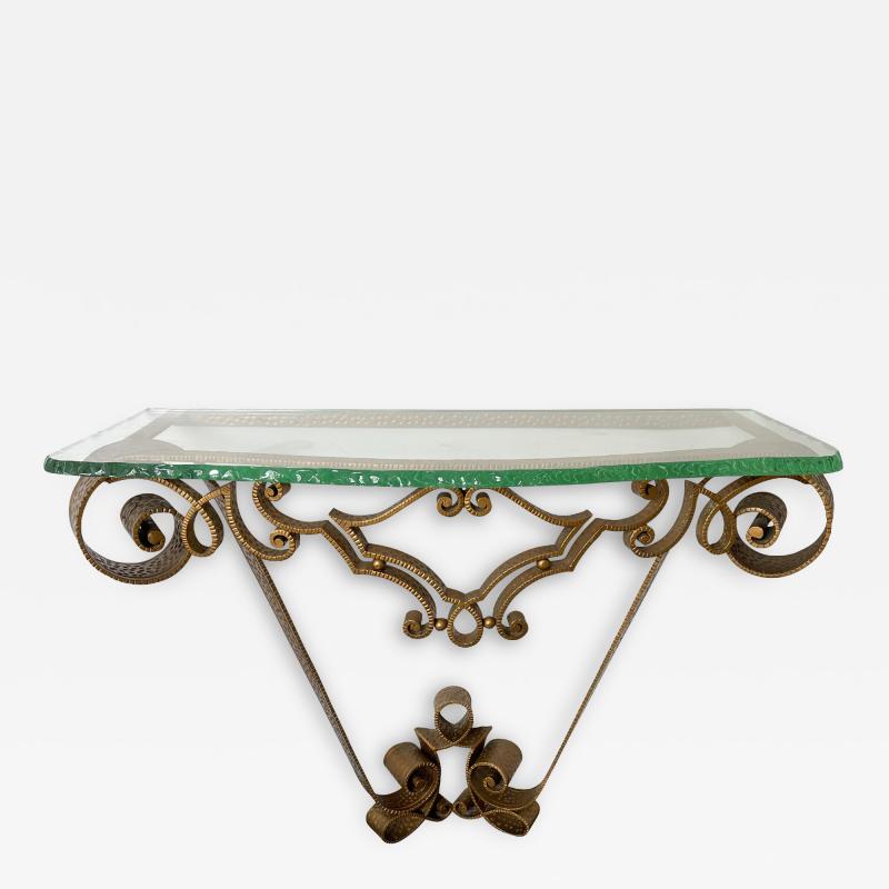 Pier Luigi Colli Console Table Hammered Wrought Iron Gold by Pier Luigi Colli Italy 1950s