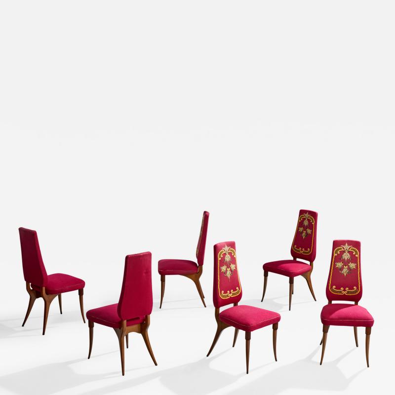 Pier Luigi Colli Dining Room Chairs with Wood and Fabric Italy 1950s