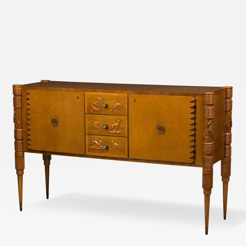 Pier Luigi Colli Italian Burled Birch and Carved Bird Design Sideboard
