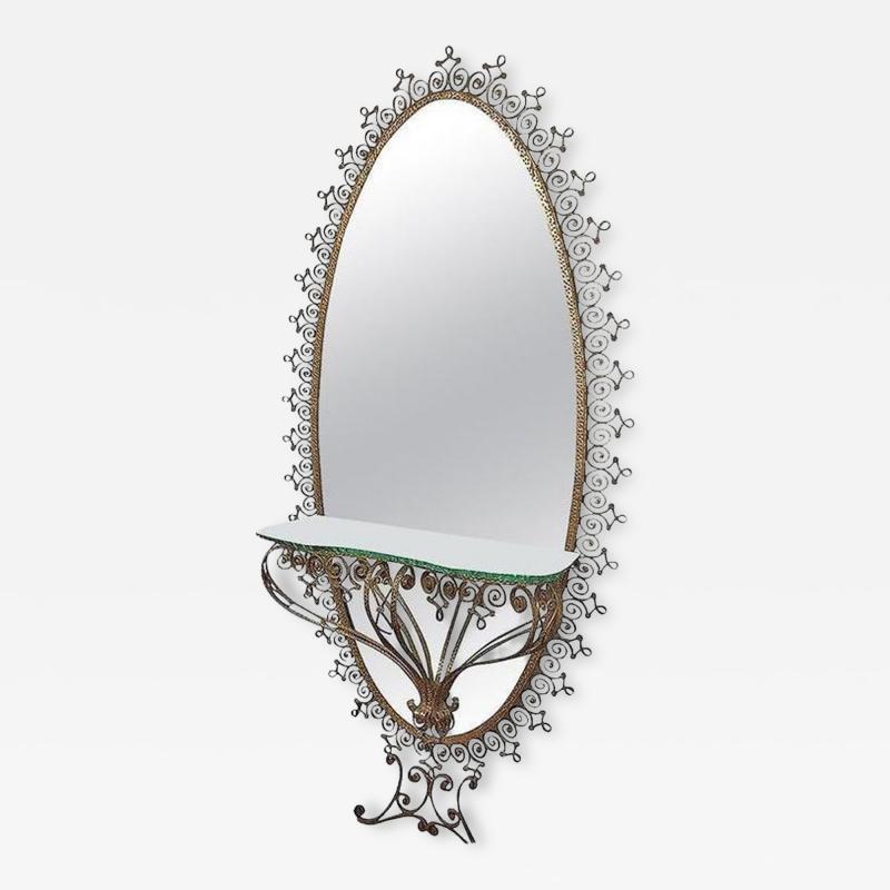 Pier Luigi Colli Italian Gilt Metal Console Table and Mirror by Pier Luigi Colli 1955