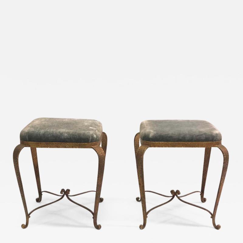 Pier Luigi Colli Italian Modern Neoclassical Gilt Iron Stools Benches by Pier Luigi Colli Pair