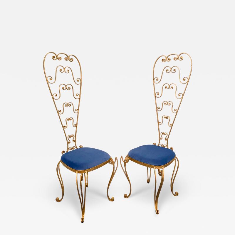 Pier Luigi Colli Pair of Italian Mid Century Modern Luigi Colli Gold Iron Vanity Chairs 1950s