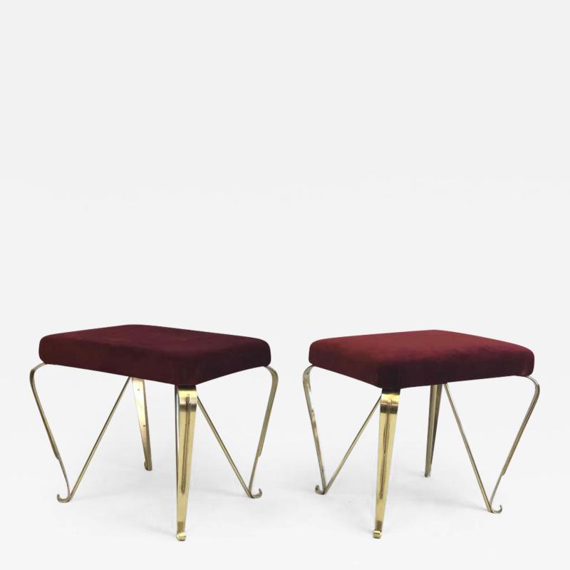 Pier Luigi Colli Pair of Italian Mid Century Modern Neoclassical Solid Brass Benches by Jansen