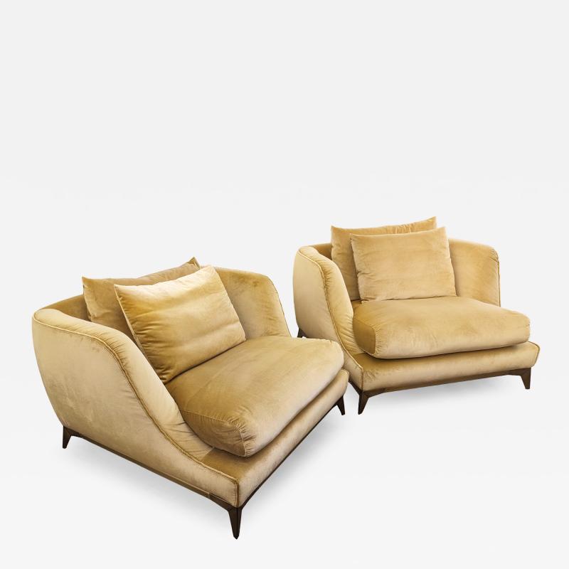 Pier Luigi Frighetto Pair of Brando Lounge Chairs in Light Camel Chenille