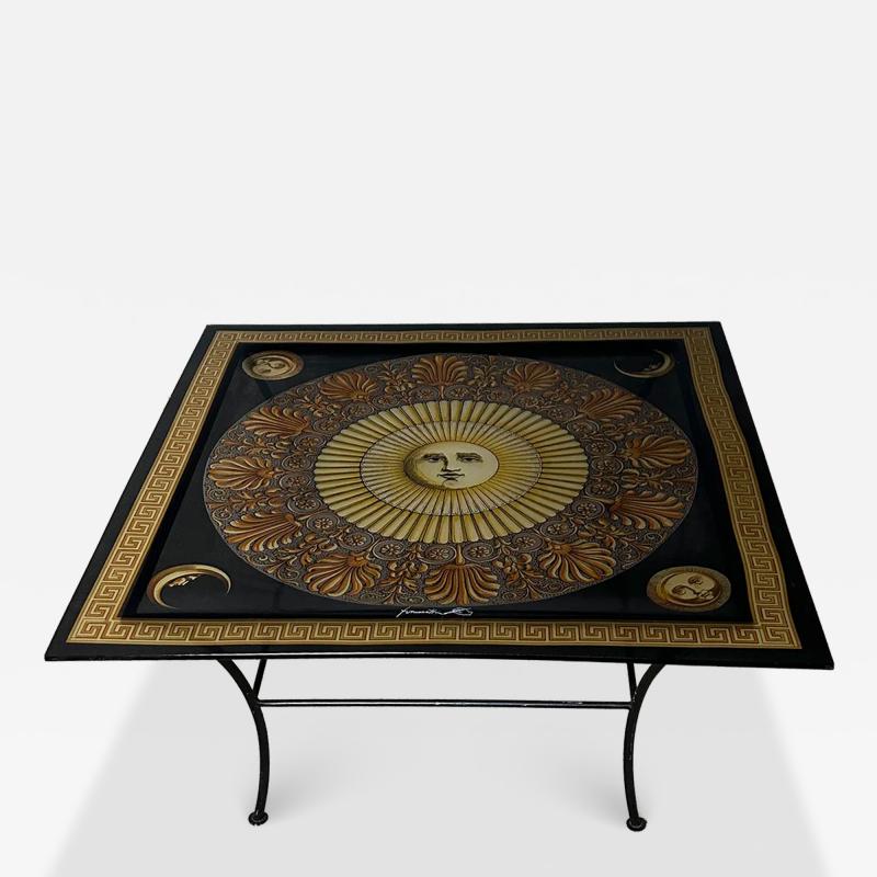 Piero Fornasetti 1990s Italian Piero Fornasetti printed acrylic metal coffee table