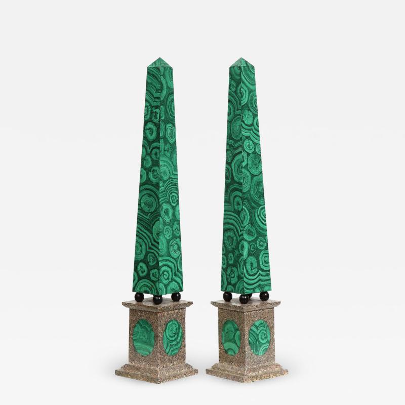Piero Fornasetti A Monumental Pair of Faux Malachite Painted Obelisks