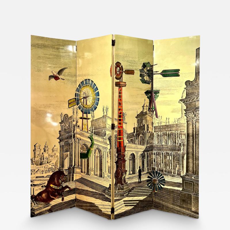 Piero Fornasetti Four Panel Folding Screen by Piero Fornasetti