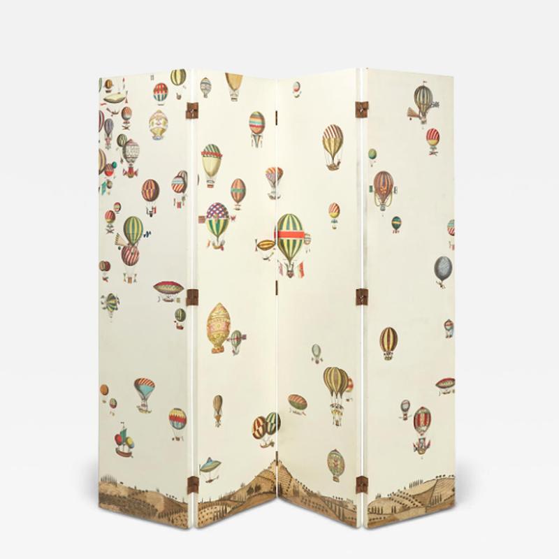 Piero Fornasetti Lithographical Transfer on Lacquered Wood Palloni Folding Screen by Fornasetti