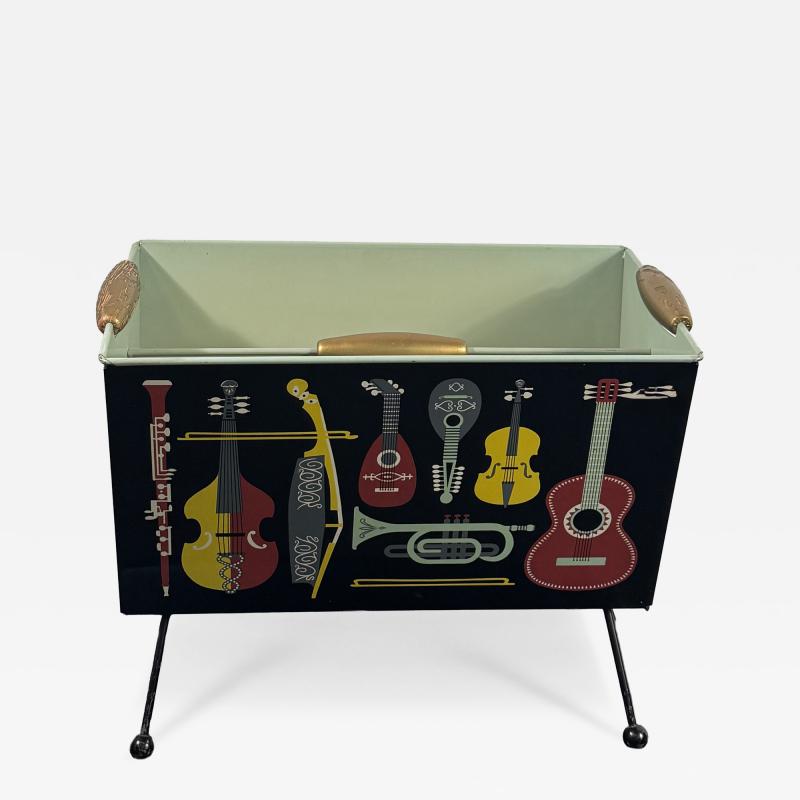 Piero Fornasetti MID CENTURY MUSICAL INSTRUMENT ENAMELED METAL MAGAZINE RACK FORNASETTI STYLE