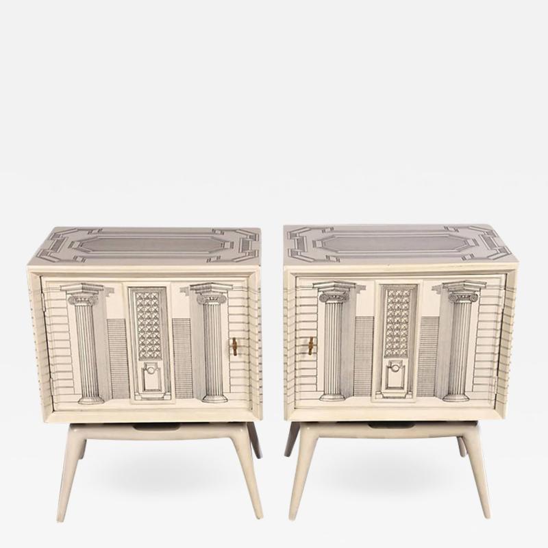 Piero Fornasetti Pair of Architectural End Tables in the Manner of Fornasetti