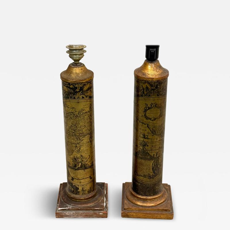 Piero Fornasetti Pair of Italian Mid Century Modern Table Lamps in Style of Piero Fornasetti 1950