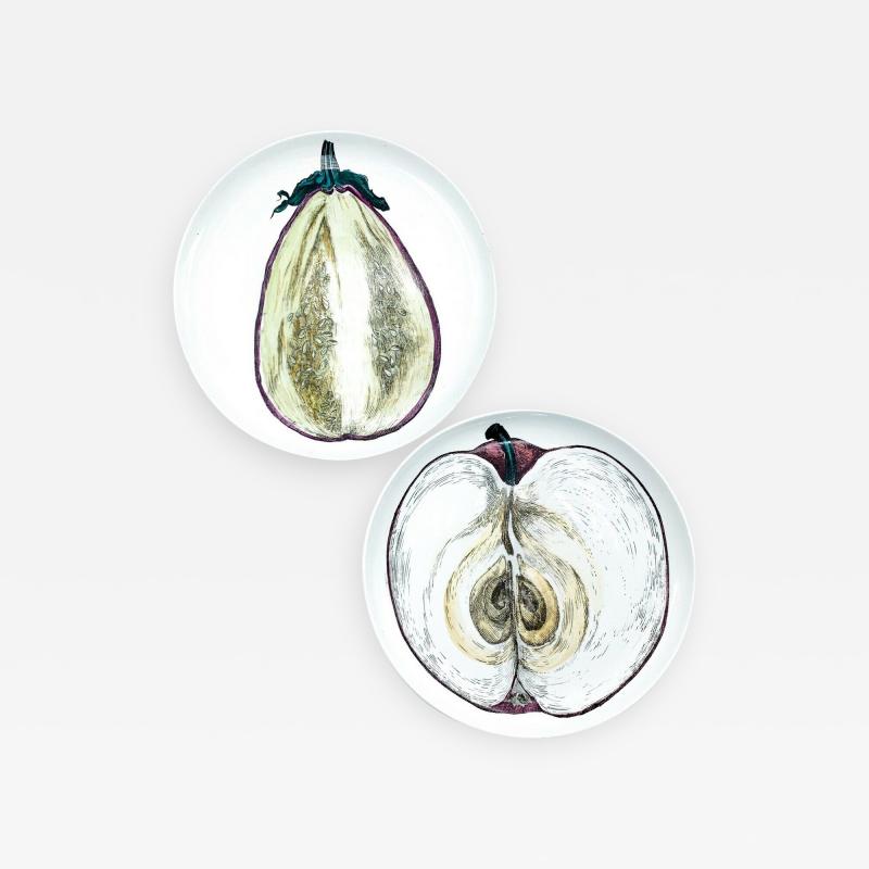 Piero Fornasetti Piero Fornasetti Pair of Sezioni Di Frutta Eggplant Apple Plates Nos 6 7 