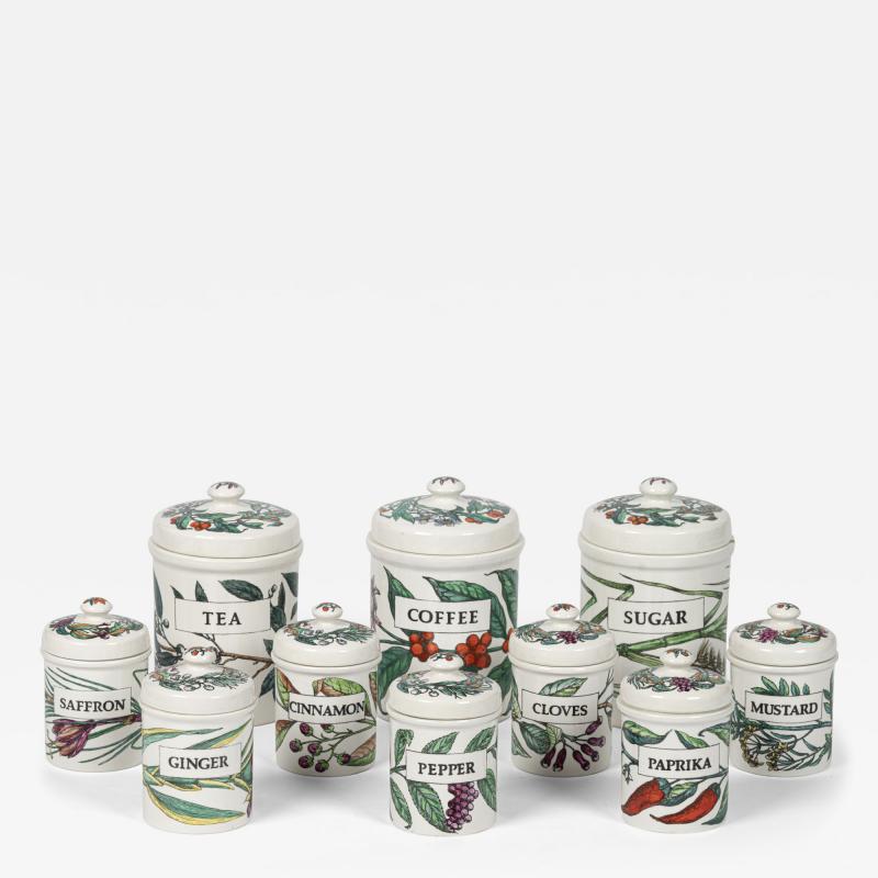 Piero Fornasetti Set of 10 Spezie Ceramic Storage Jars by Piero Fornasetti Italy circa 1960