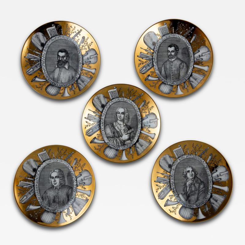 Piero Fornasetti Set of 5 Piero Fornasetti Grandi Maestri plates