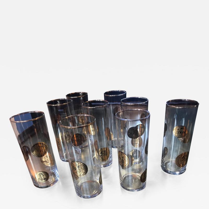 Piero Fornasetti Set of 9 Piero Fornasetti High Glasses Italy 1970s