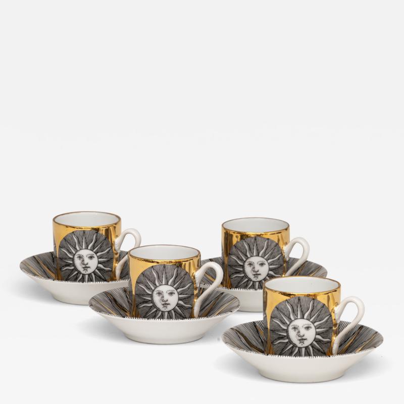 Piero Fornasetti Set of Soli e Luni Sun and Moon Cups and Saucers by Piero Fornasetti c 1955