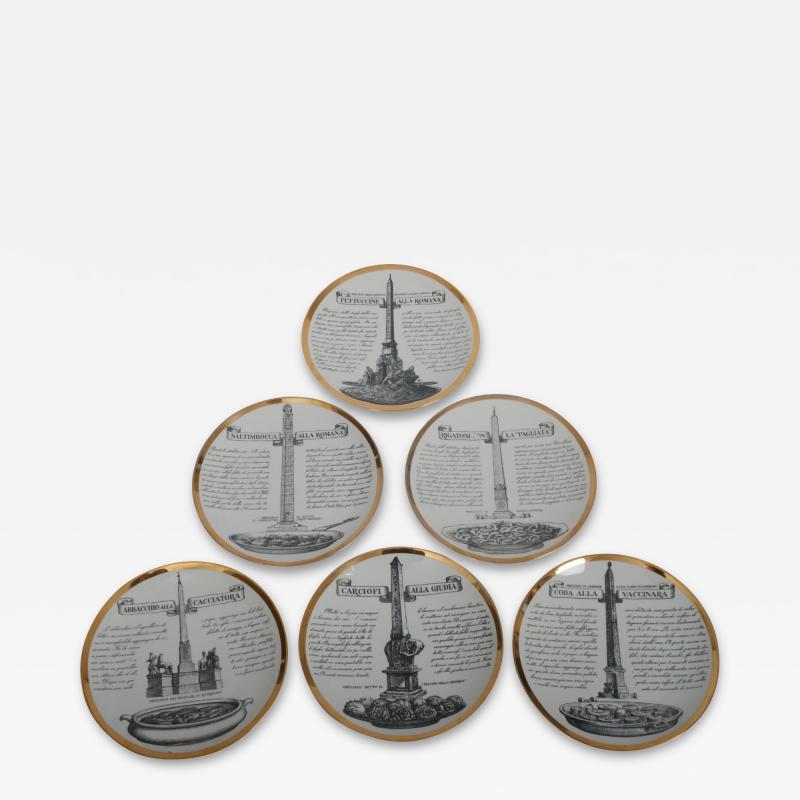 Piero Fornasetti Set of six Fornasetti Specialita Romane recipe plates c1950