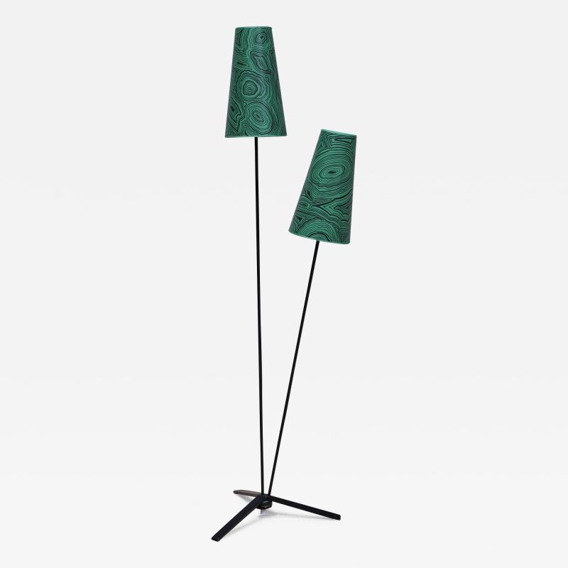 Piero Fornasetti Swedish Modern Floor Lamp with Piero Fornasetti Malachite Print Shades 1950s