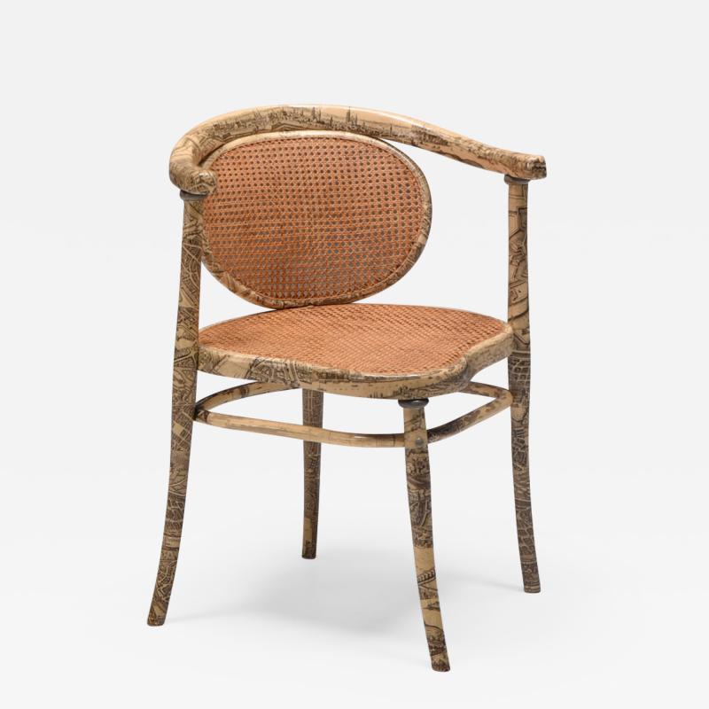 Piero Fornasetti Thonet Chair with Fornasetti Style Print 1905