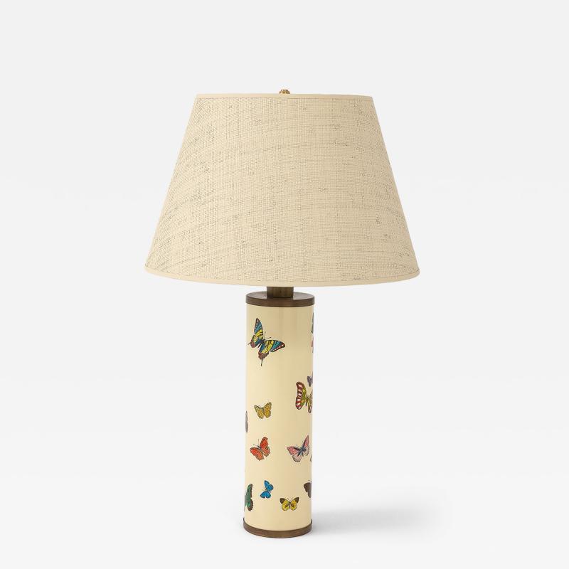 Piero Fornasetti Vintage Farfalle Table Lamp by Piero Fornasetti with Custom Raffia Shade Italy