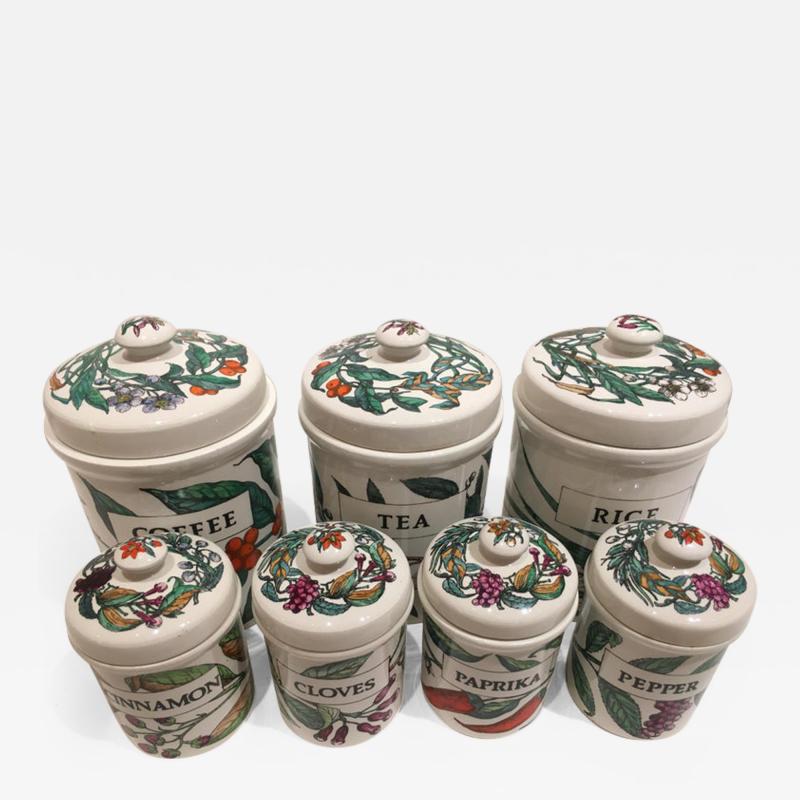 Piero Fornasetti Vintage Set of Seven Ceramic Storage Jars by Piero Fornasetti Italy circa 1960