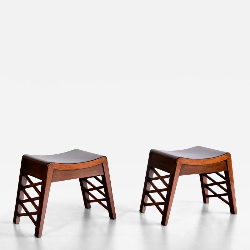 Piero Portaluppi Piero Portaluppi Attributed Pair of Stools in Chestnut Wood Italy Late 1930s