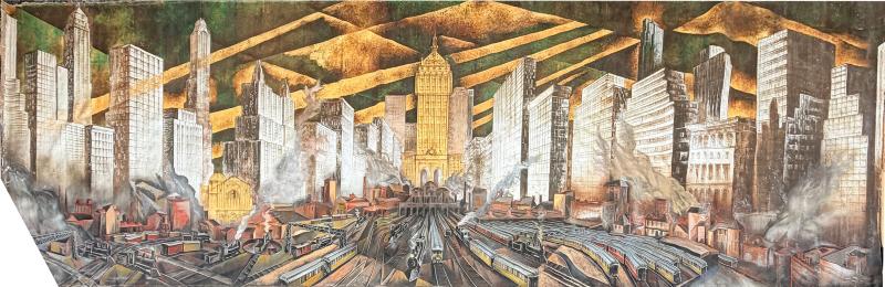 Pierre Bourdelle Monumental Huge 30L New York City Skyline Painting Bourdelle Maloubier 1957