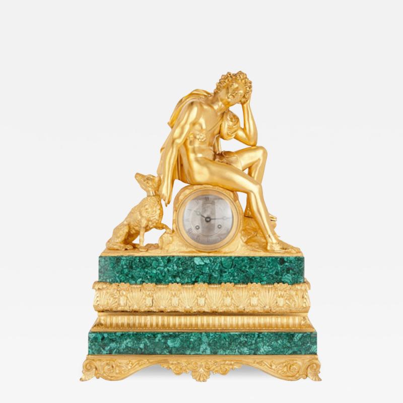 Pierre C sar Honor Pons 19th Century malachite and gilt bronze mantel clock by Honor Pons