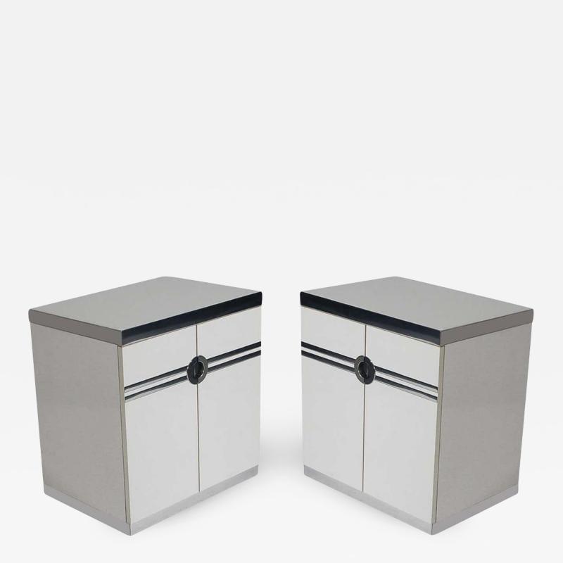 Pierre Cardin Pair of Mid Century Modern White Nightstands by Pierre Cardin in Art Deco Form