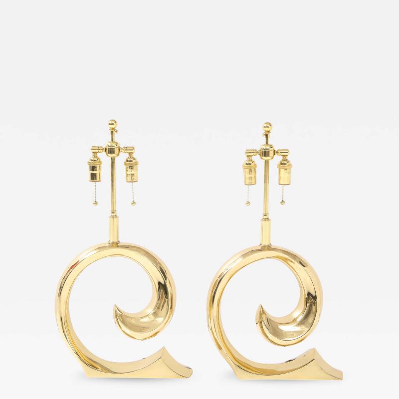 Pierre Cardin Pair of Polished Brass Pierre Cardin Logo Lamps by Erwin Lambeth