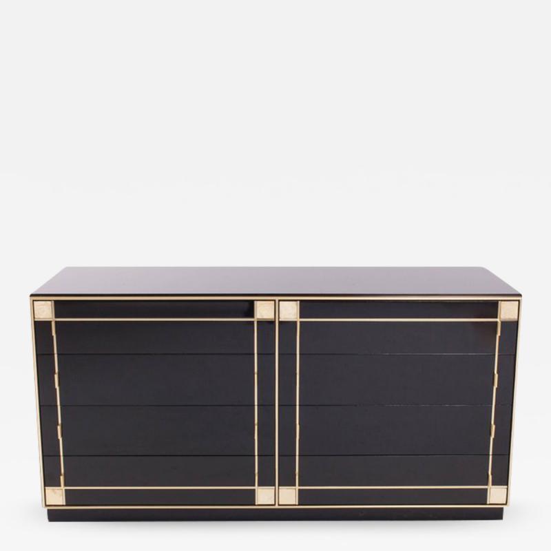 Pierre Cardin Pierre Cardin Black Lacquer and Brass Drawer Cabinet