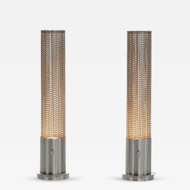 Pierre Cardin Pierre Cardin Cylindrical Stainless Steel Beaded Table Lamps c 1970s