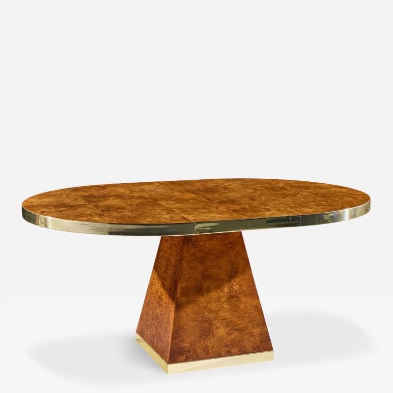 Pierre Cardin Pierre Cardin Mid Century Burlwood and Brass Expanding Dining Table with 1 Leaf