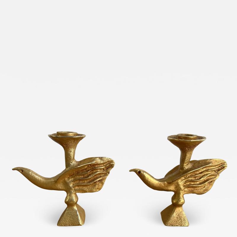 Pierre Casenove Pair of Gilt Bird Candle Holders by Pierre Casenove for Fondica France 1980s