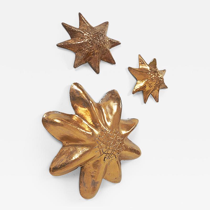 Pierre Casenove SET OF 3 GOLDEN STARS Glazed ceramic wall sculptures