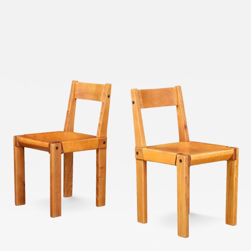 Pierre Chapo 1970 PIERRE CHAPO Model S24 elmwood and leather side chair