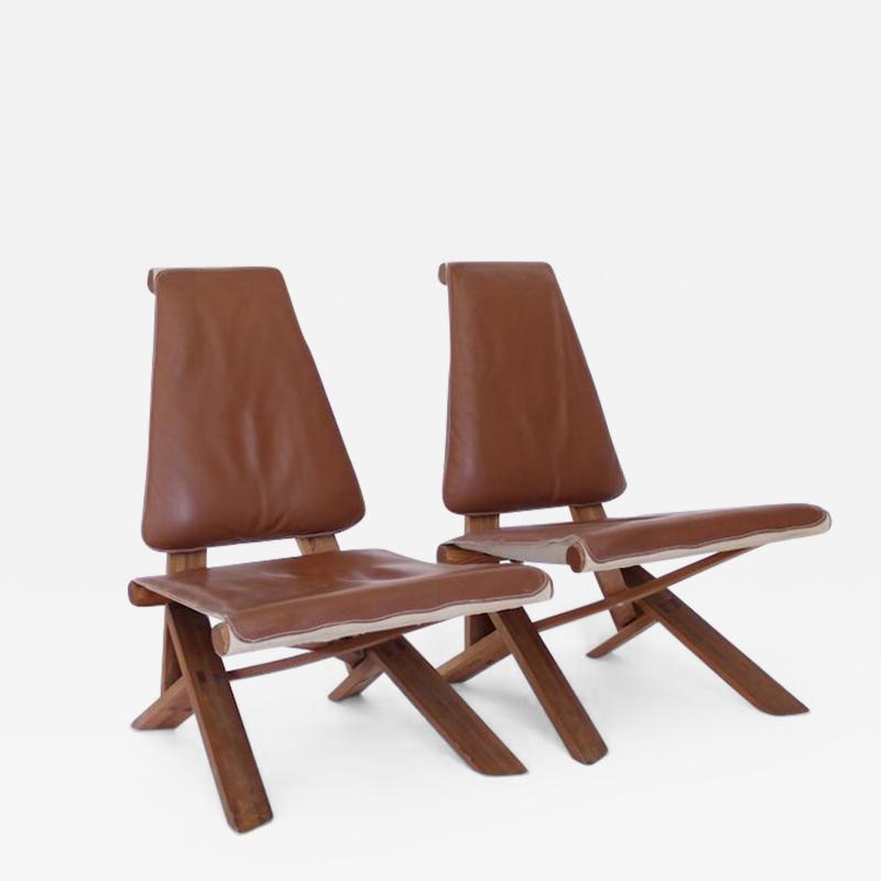 Pierre Chapo PIERRE CHAPO PAIR OF S46 DROMADAIRE CHLACC AND LEATHER LOUNGE CHAIRS