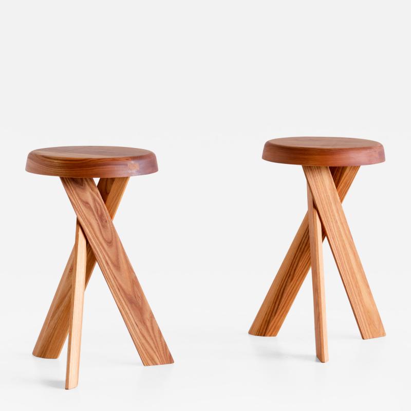 Pierre Chapo Pair of Pierre Chapo S31 Stools in Solid Elm Chapo Creation France