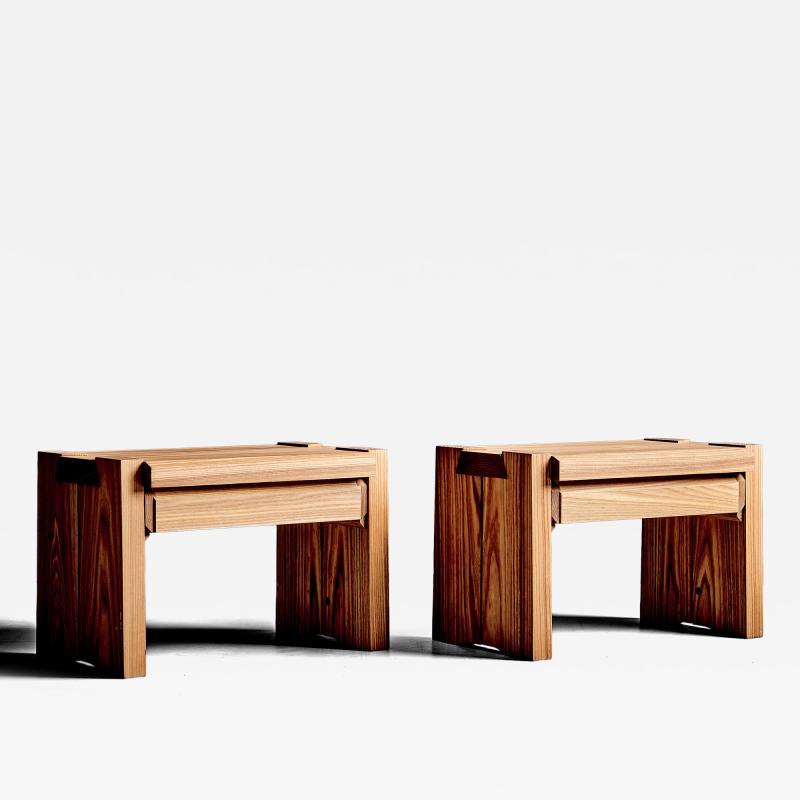 Pierre Chapo Pair of Pierre Chapo T38 Bedside Tables in elm wood by Chapo Creations