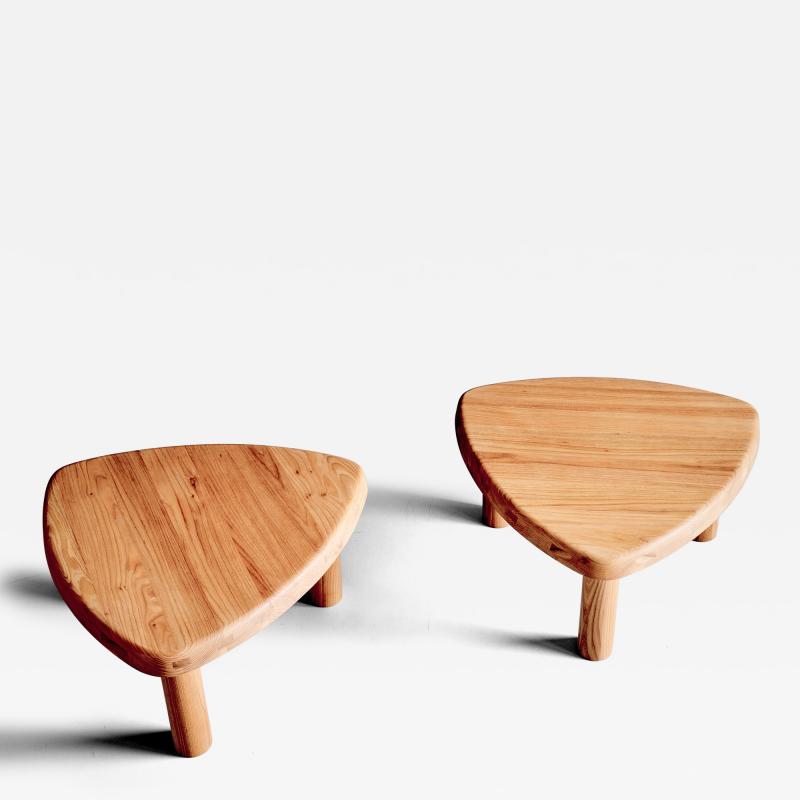 Pierre Chapo Pair of T23 A Arrondie Basse Side Tables in Elm by Pierre Chapo