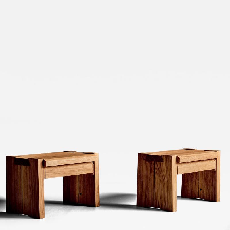 Pierre Chapo Pair of T38 Bedside Tables in oak by Pierre Chapo