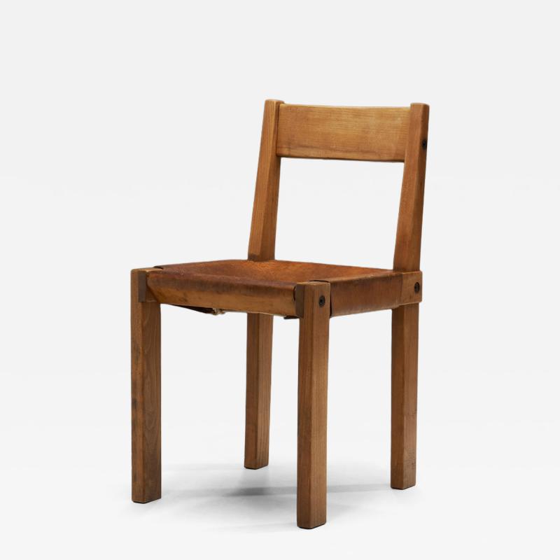 Pierre Chapo Pierre Chapo Model S24 Elm and Leather Chair France ca 1960s