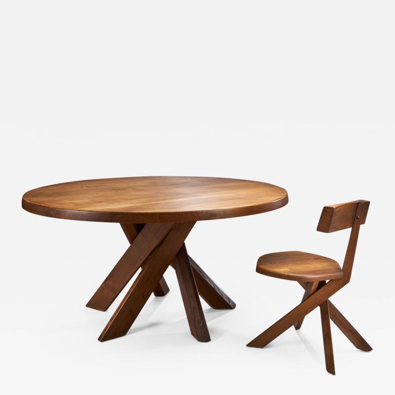 Pierre Chapo Pierre Chapo S34 Chair and T21D Sfax Table in Solid Elm France 1960s