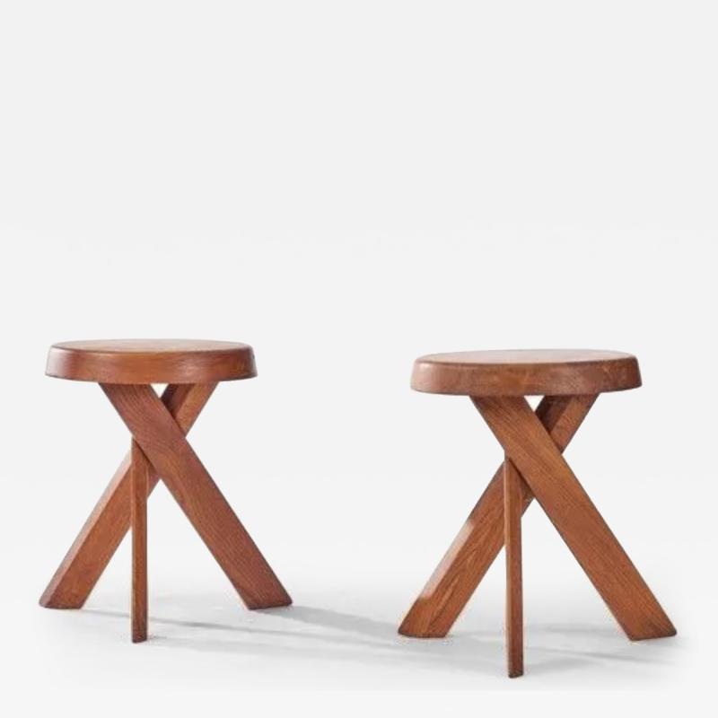 Pierre Chapo S31A pair of stools solid elm