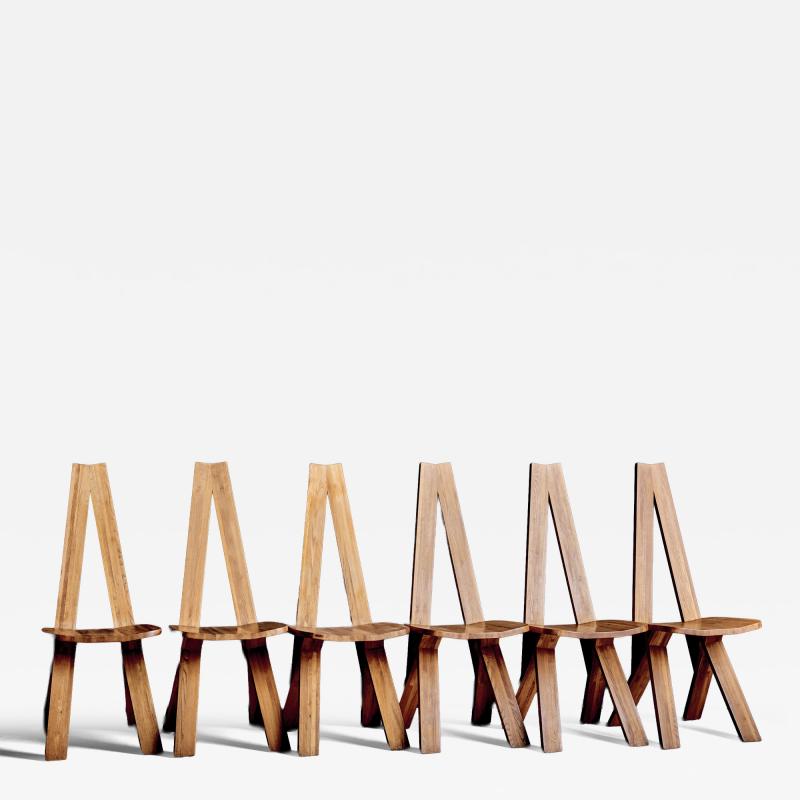 Pierre Chapo Set of 6 Pierre Chapo S45 Chairs in Elm Wood