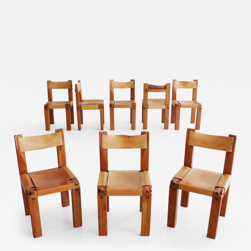 Pierre Chapo Set of Eight S11 Chairs by Pierre Chapo
