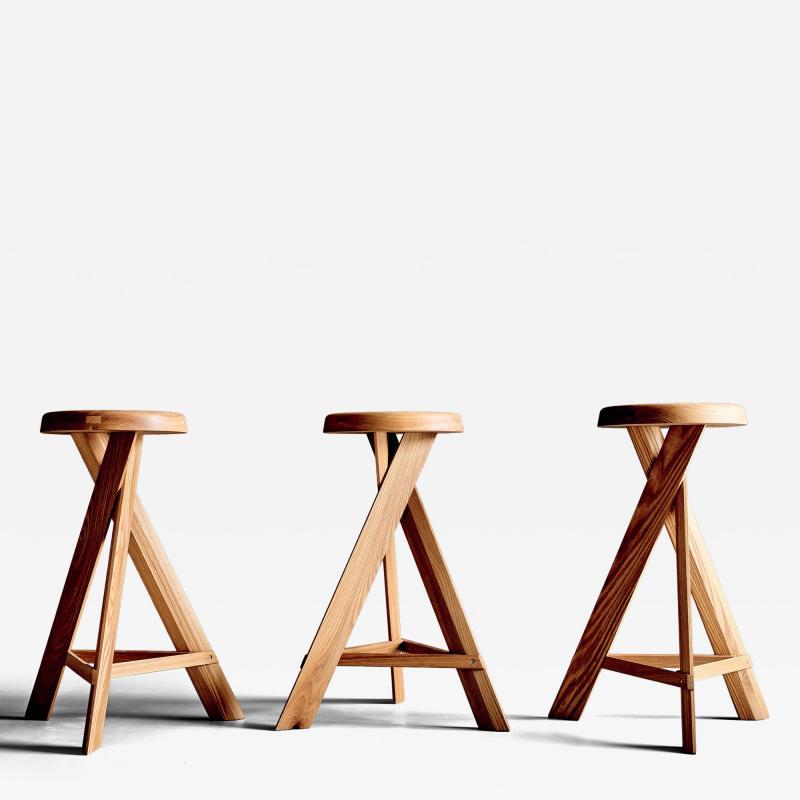 Pierre Chapo Set of three S31 C Tabouret Round Bar Stools by Pierre Chapo France