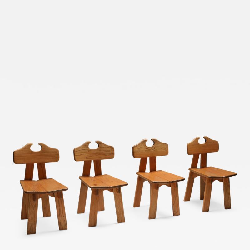 Pierre Chapo Spanish brutalist chairs in solid oak 1970s