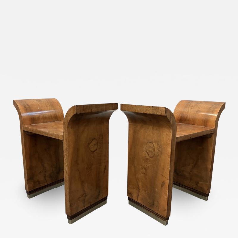 Pierre Chareau Pair French Art Deco Burlwood Tabourets